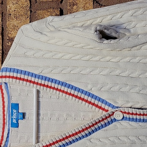 Prince Pickleball Cable Knit Tennis Button Striped Cardigan Sweater XS - Picture 6 of 11
